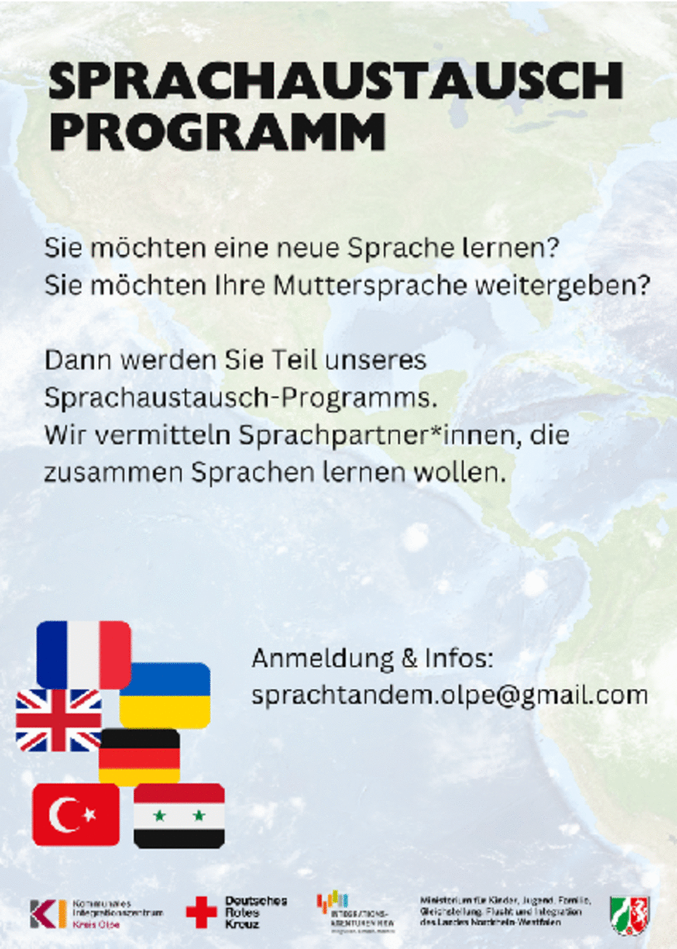 Flyer Sprachtandem mit Kontakt-Mailadresse